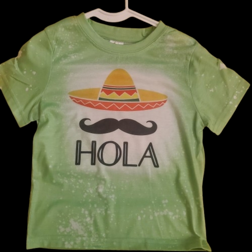 Custom Made Vibrant Green Kids Tee with Sombrero Print
